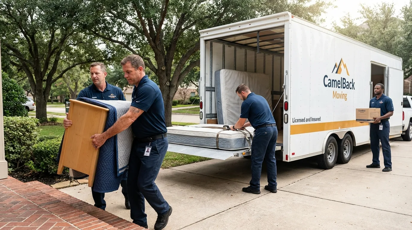 Crew loading residential truck for cross-state move from Cherokee, AL